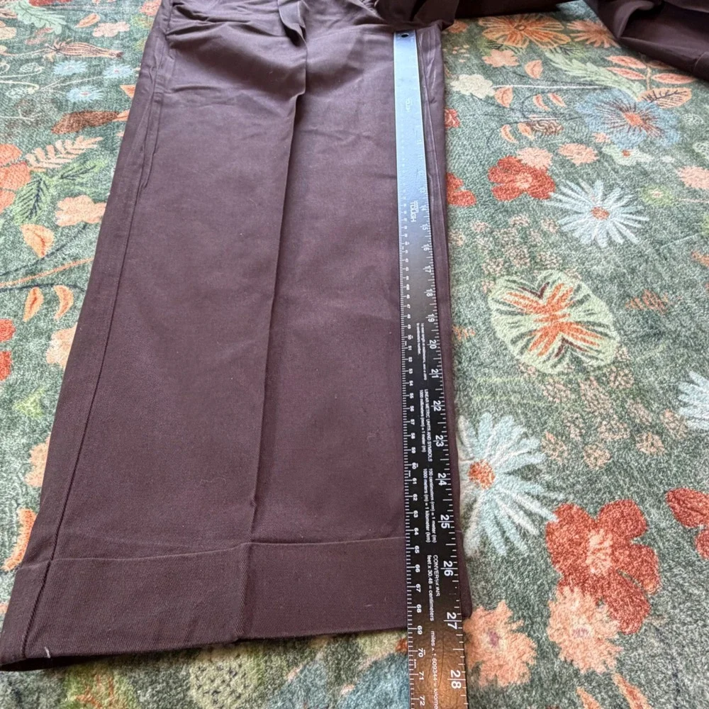 Free People Plum Brown Pleated Wide Leg Cotton Trousers Cuffed Size 12 OB1703806